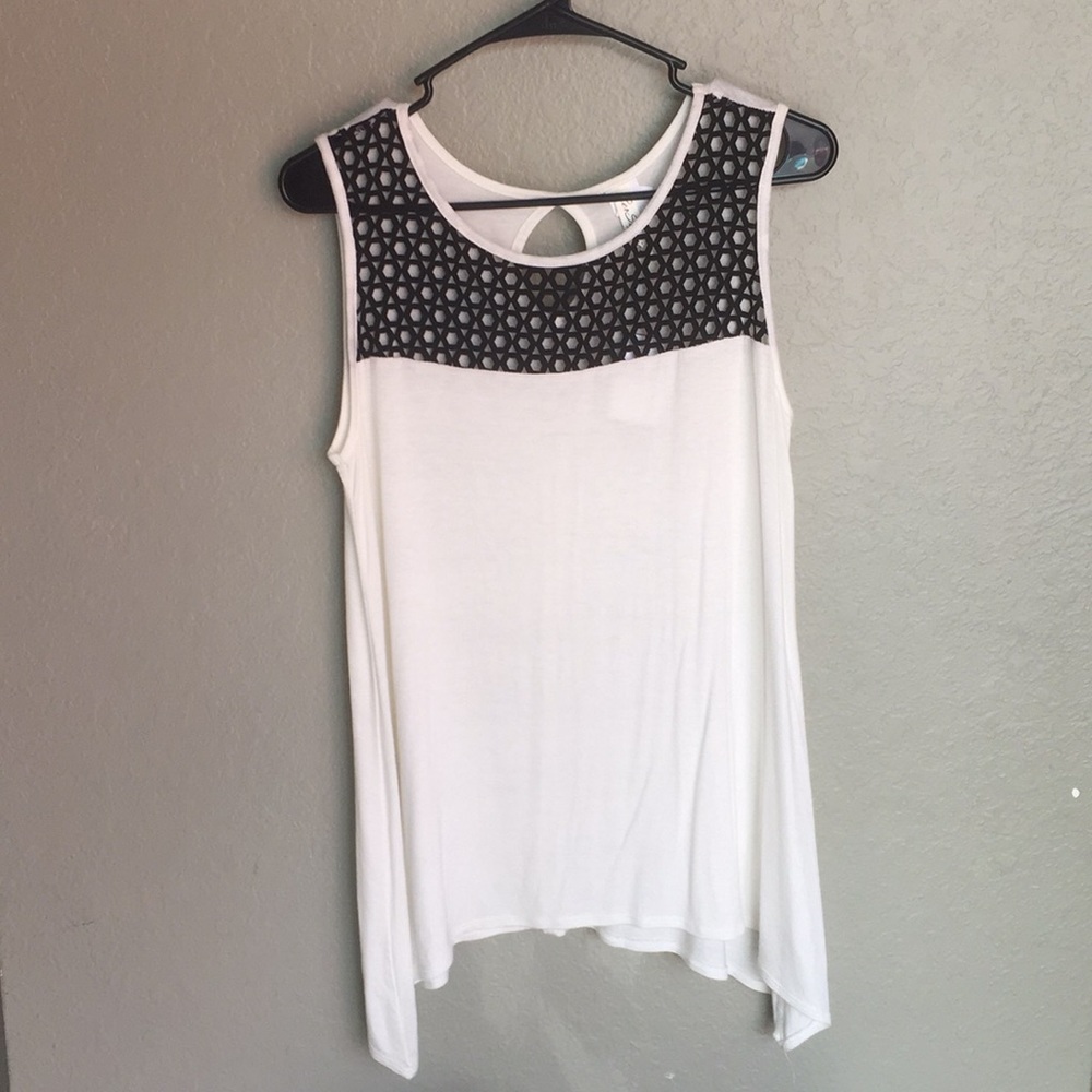 White and black top with cut outs size s